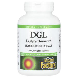 Natural Factors, DGL, Extrato da Raiz de Alcaçuz Desglicirrizado, 90 Comprimidos Mastigáveis