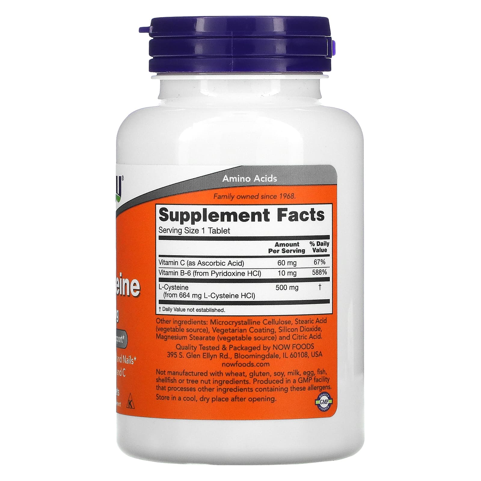 NOW Foods, L-Cisteína, 500 mg, 100 Comprimidos - Imagem 2