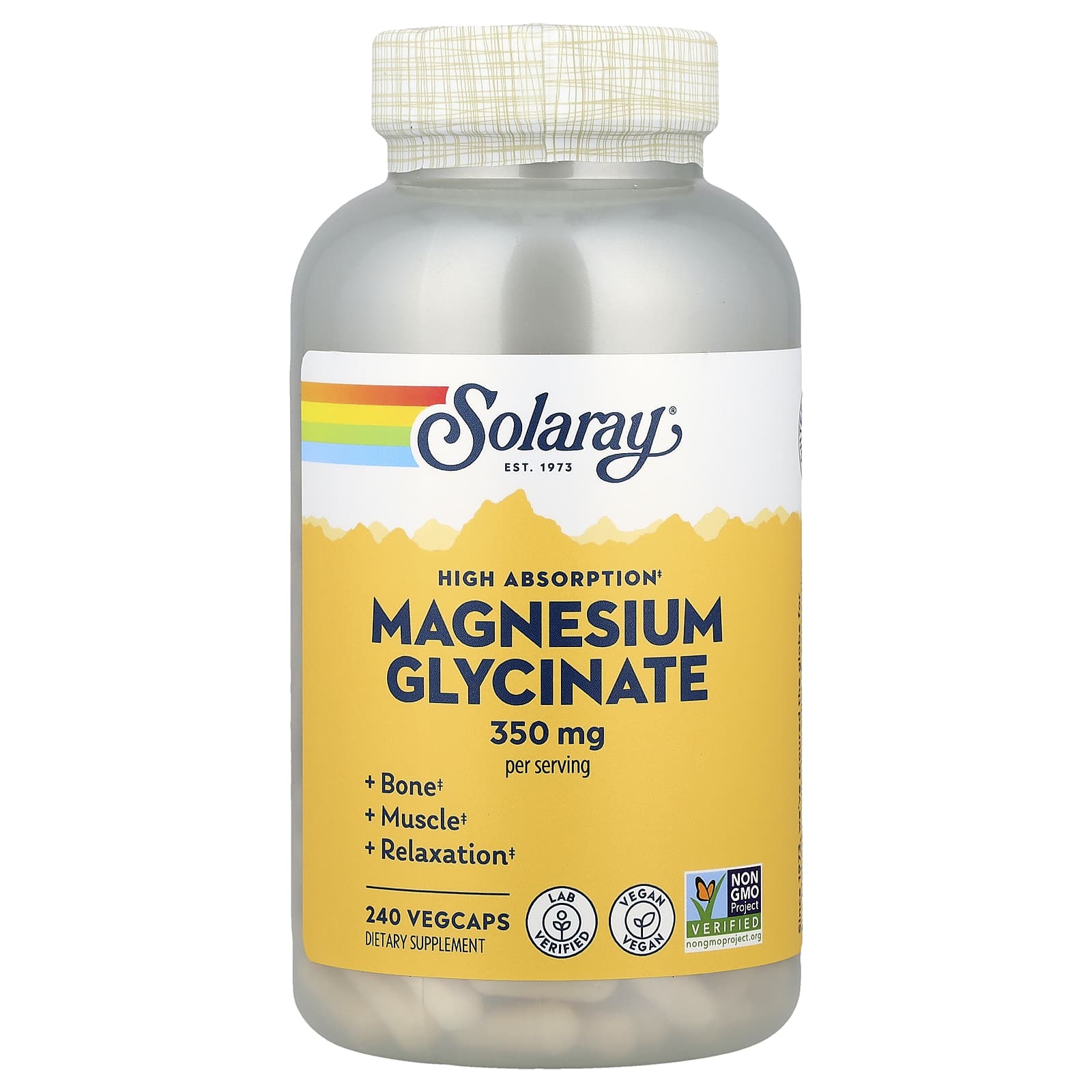 Solaray, Glicinato de Magnésio, Alta Absorção, 240 VegCaps