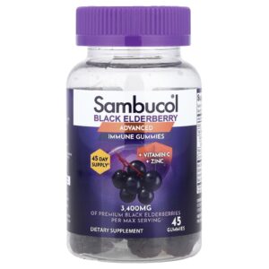 Sambucol, Sabugueiro Preto, Gomas para o Sistema Imunológico Avançado + Vitamina C + Zinco, 45 Gomas