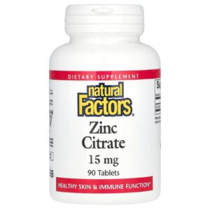 Natural Factors, Citrato de Zinco, 15 mg, 90 Comprimidos