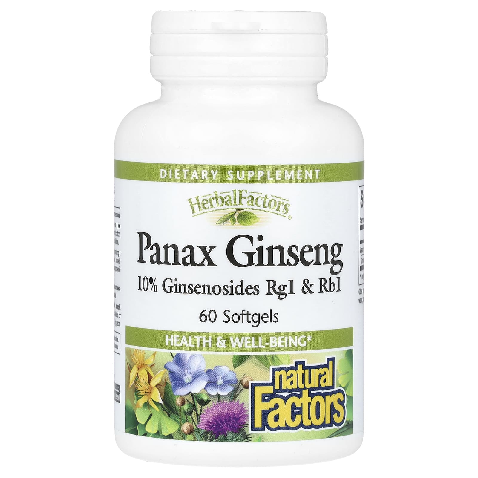 Natural Factors, HerbalFactors, Panax ginseng, 100 mg, 60 Cápsulas Softgel