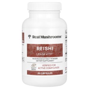 Real Mushrooms, Reishi, Extrato de Cogumelo em Pó, 90 Cápsulas