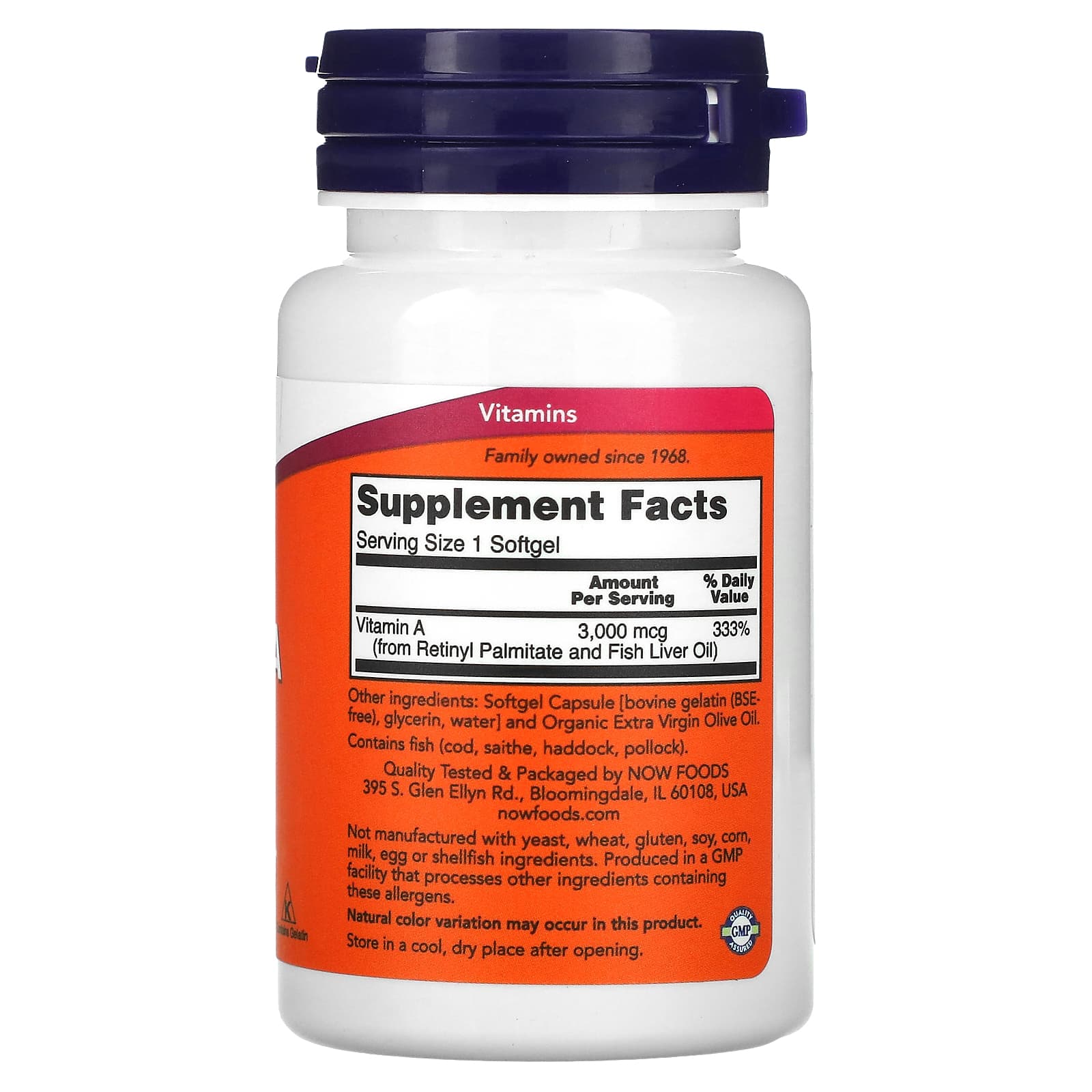 NOW Foods, Vitamina A, 3.000 mcg (10.000 UI), 100 Cápsulas Softgel - Imagem 2