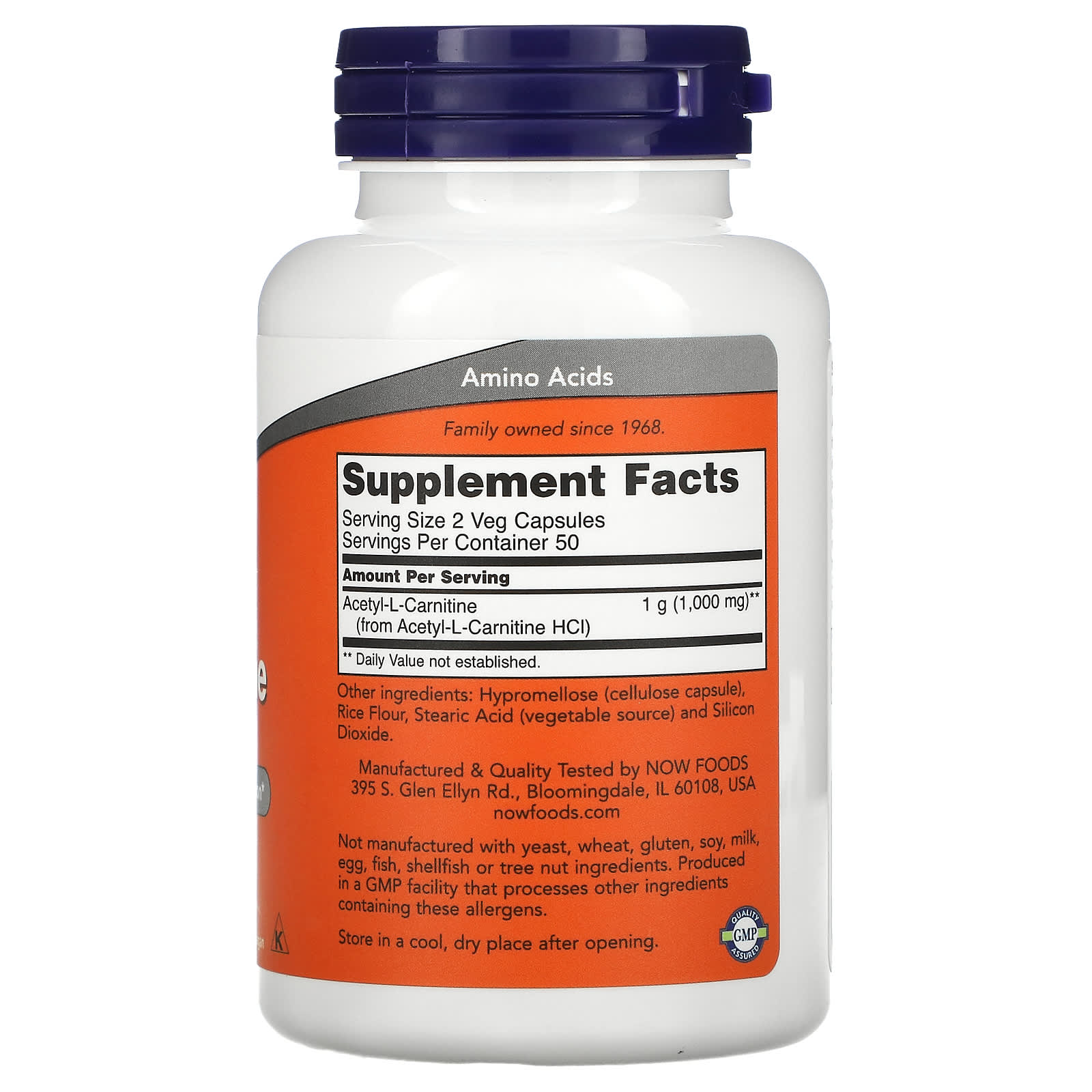 NOW Foods, Acetil-L-Carnitina, 500 mg, 100 Cápsulas Vegetais - Imagem 2