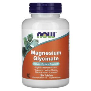 NOW Foods, Glicinato de Magnésio, 180 Comprimidos (100 mg por Comprimido)