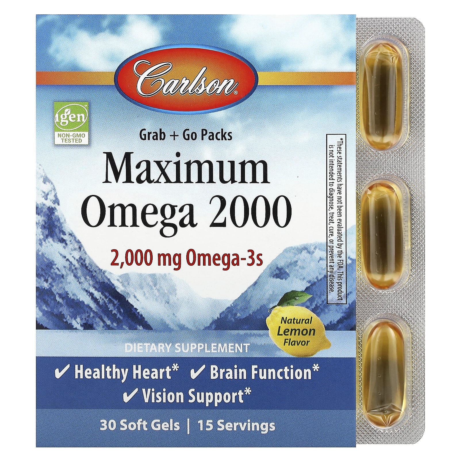Carlson, Maximum Ômega 2000, Limão Natural, 30 Cápsulas Softgel (1.000 mg por Cápsula Softgel)