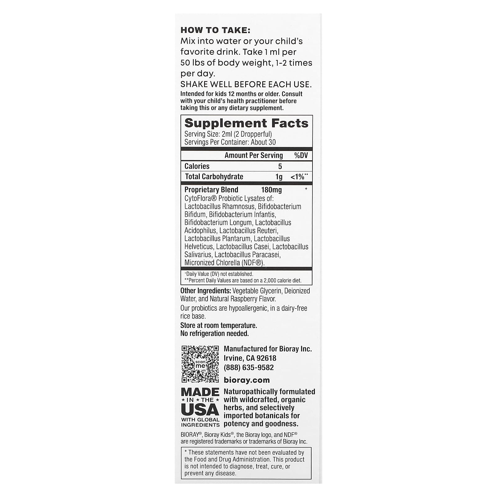 Bioray, Kids, Barriga NDF, Mistura de Probióticos com 11 Estirpes, Sabor Framboesa, 60 ml (2 fl oz) - Imagem 2
