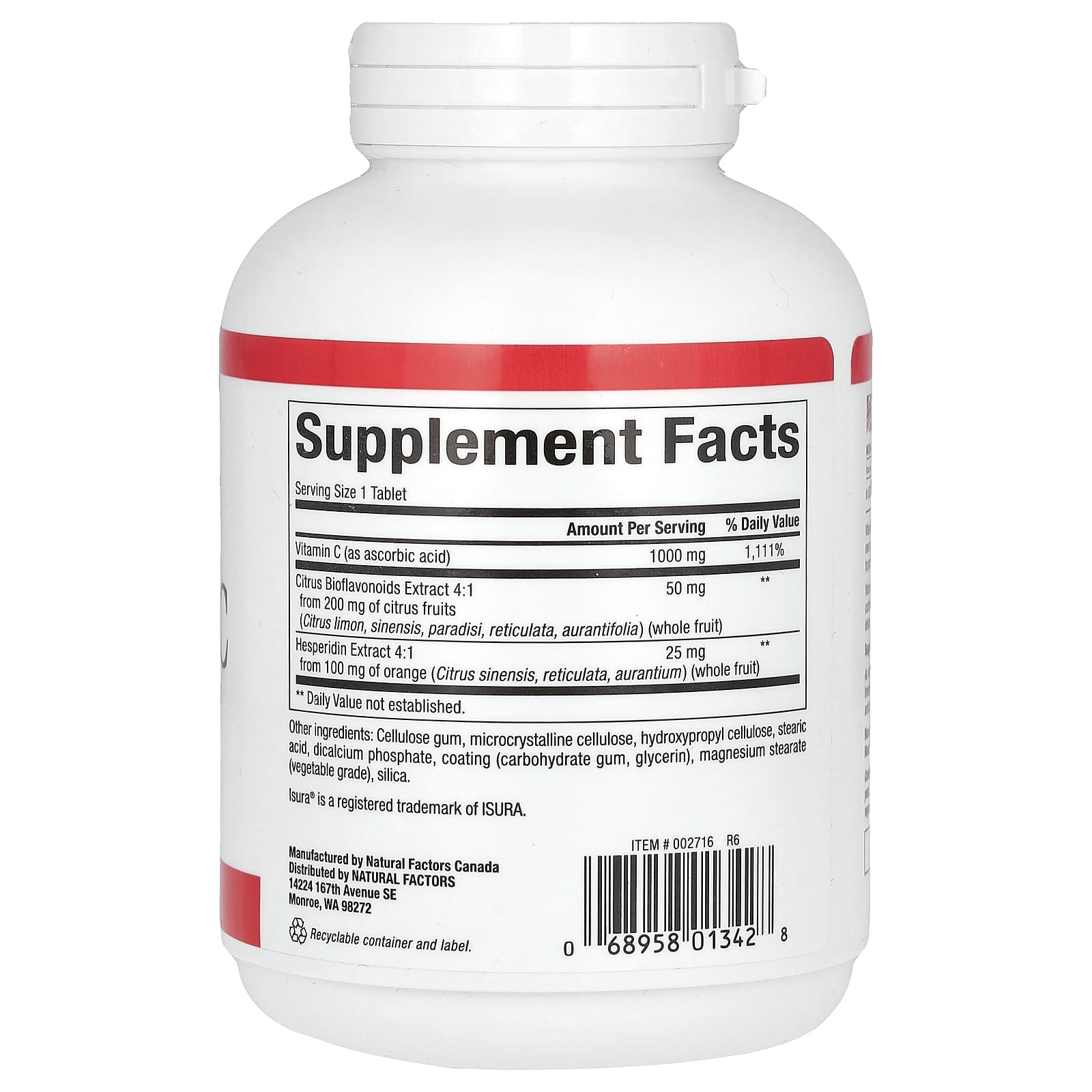 Natural Factors, Vitamina C, Liberação Programada, 1.000 mg, 180 Comprimidos - Imagem 2