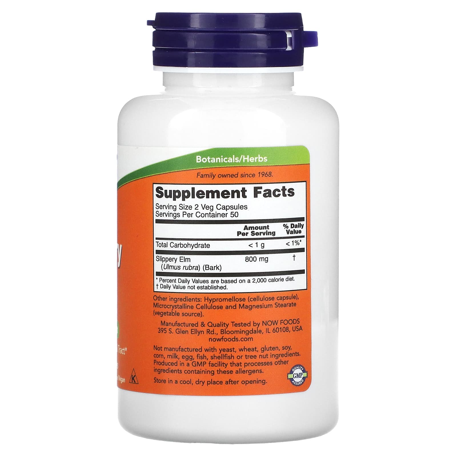 NOW Foods, Olmo-escorregadio, 400 mg, 100 Cápsulas Vegetais - Imagem 2