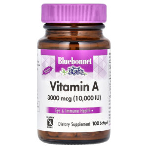 Bluebonnet Nutrition, Vitamina A, 3.000 mcg (10.000 UI), 100 Cápsulas Softgel