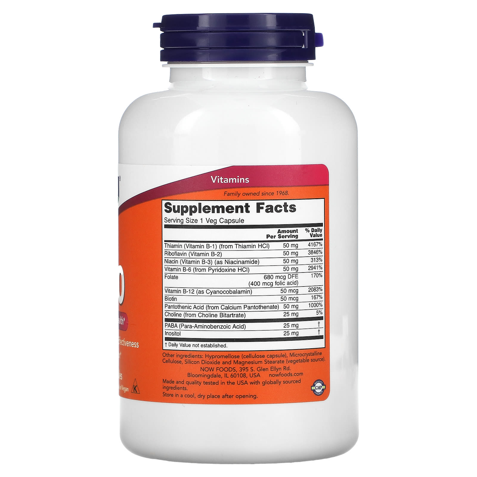 NOW Foods, B-50, 250 Cápsulas Vegetais - Imagem 2