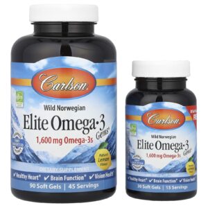 Carlson, Origem Silvestre da Noruega, Elite Omega-3 Gems®, Limão Natural, 120 Cápsulas Softgel