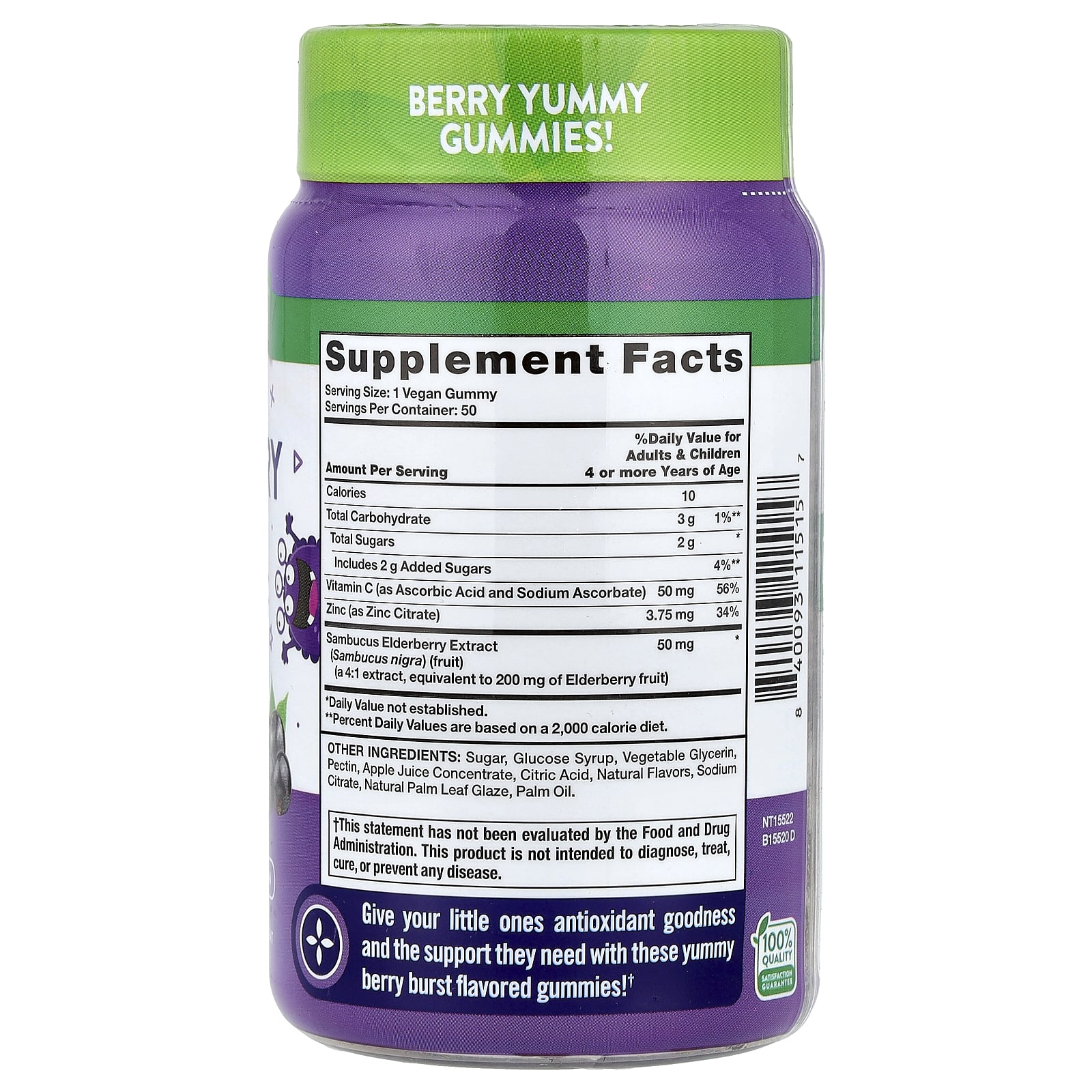 Nature's Truth, Just 4 Kidz, Gomas de Sabugueiro Sambucus + Vitamina C, Zinco, Deliciosa Explosão de Frutos Silvestres, 50 Gomas - Imagem 2