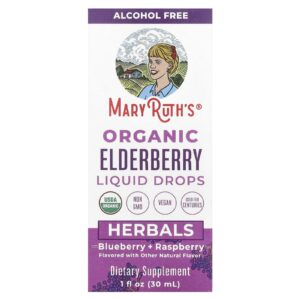 MaryRuth's, Gotas Líquidas de Sabugueiro Orgânico, Sem Álcool, Mirtilo + Framboesa, 30 ml (1 fl oz)