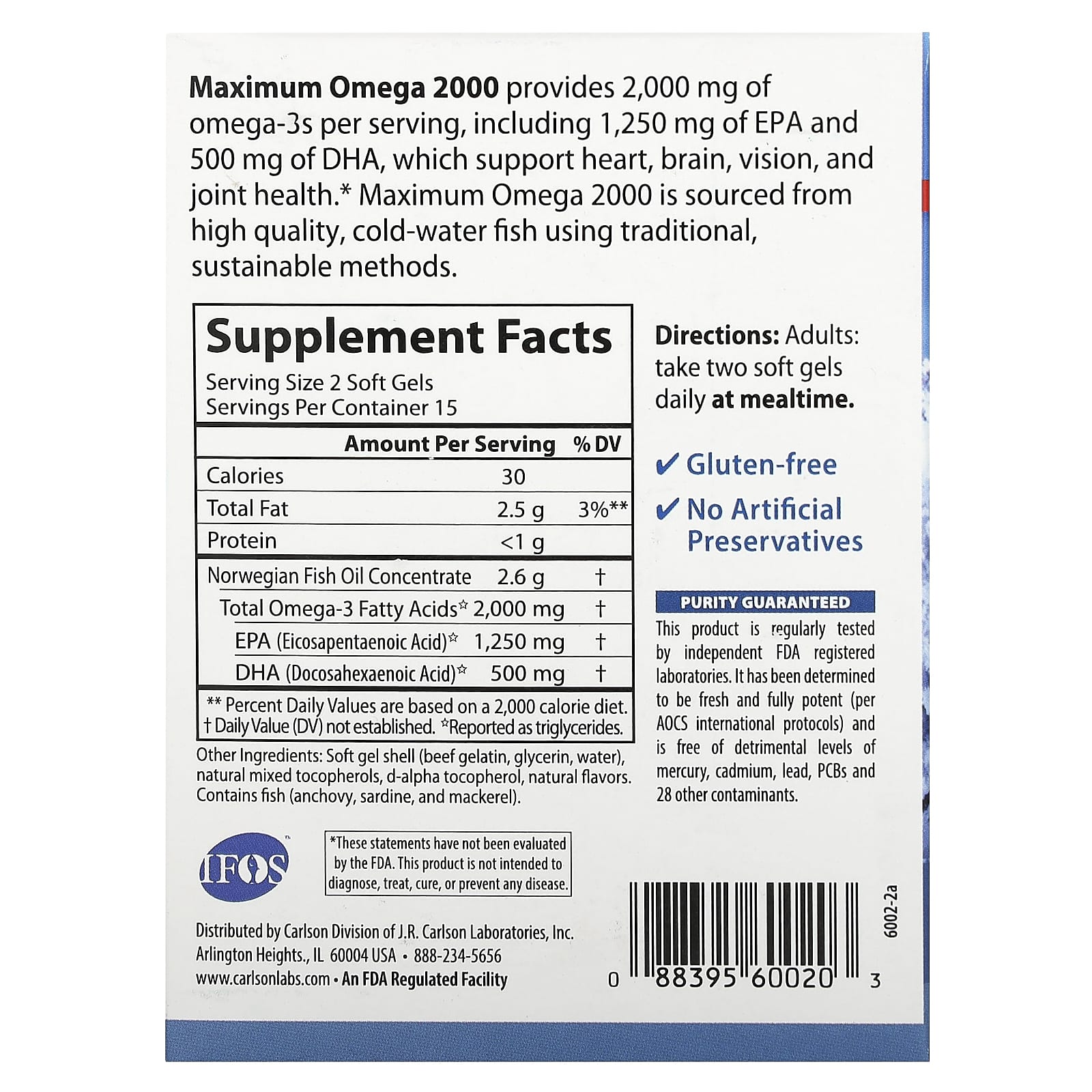 Carlson, Maximum Ômega 2000, Limão Natural, 30 Cápsulas Softgel (1.000 mg por Cápsula Softgel) - Imagem 2