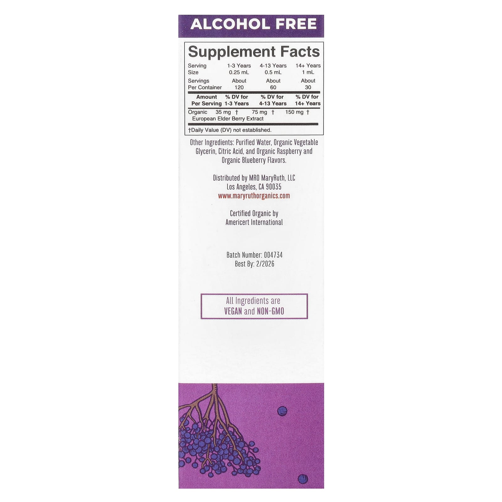 MaryRuth's, Gotas Líquidas de Sabugueiro Orgânico, Sem Álcool, Mirtilo + Framboesa, 30 ml (1 fl oz) - Imagem 2