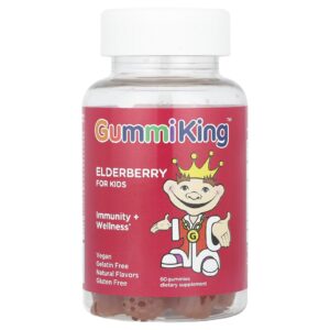 GummiKing, Sabugueiro para Crianças, Imunidade + Bem-estar, Limão e Framboesa, 60 Gomas