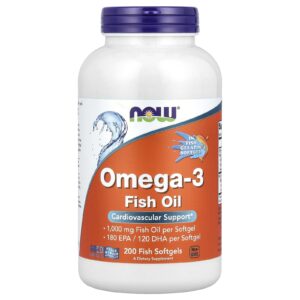 NOW Foods, Ômega-3 de Óleo de Peixe, 1.000 mg, 200 Cápsulas Softgel de Peixe