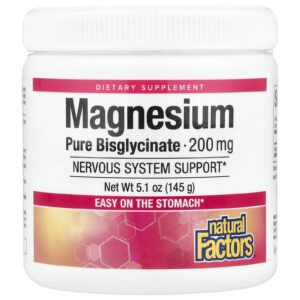 Natural Factors, Bisglicinato de Magnésio, Puro, 200 mg, 120 g (4,2 oz)