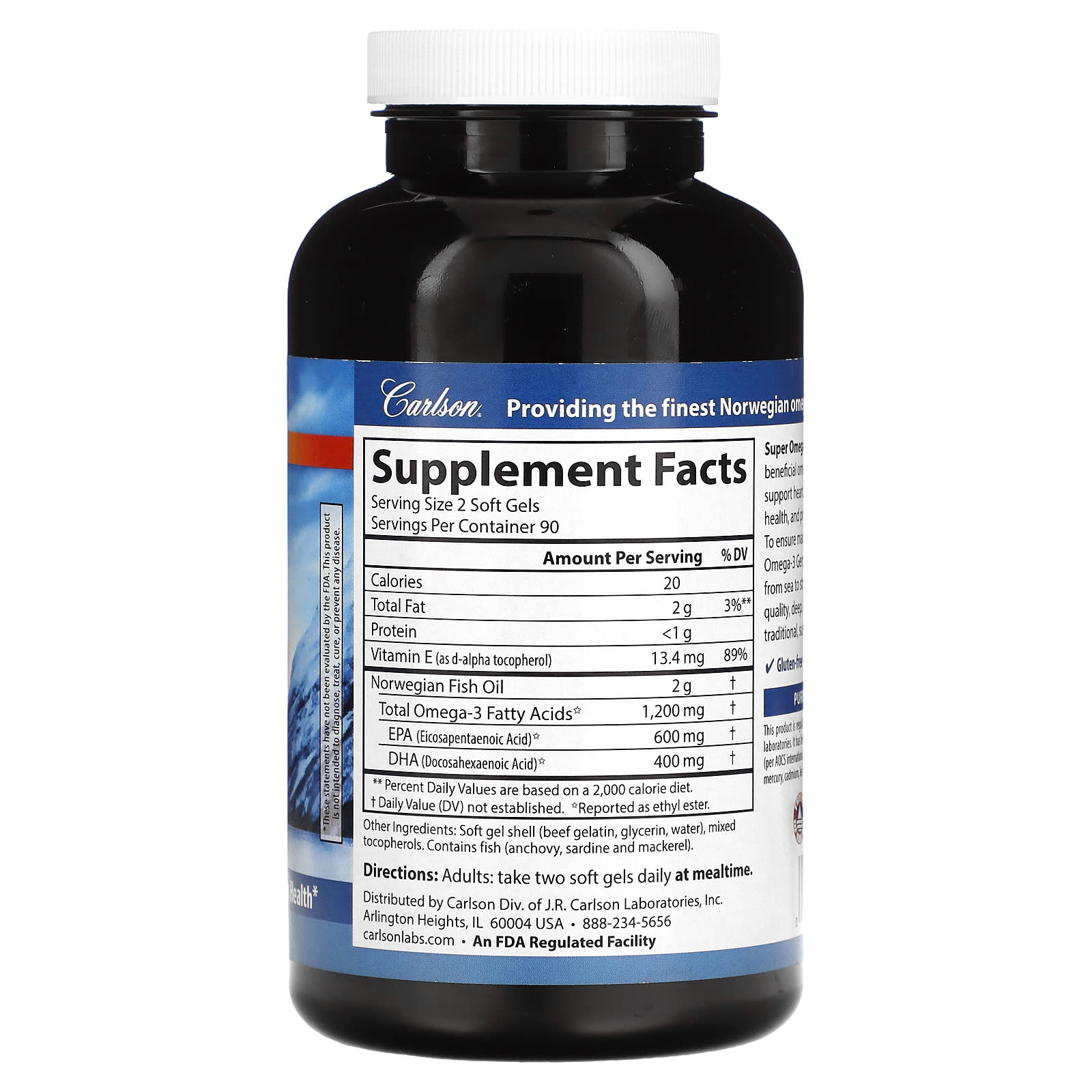 Carlson, Super Omega-3 Gems de Origem Selvagem, 180 Cápsulas Softgel - Imagem 2