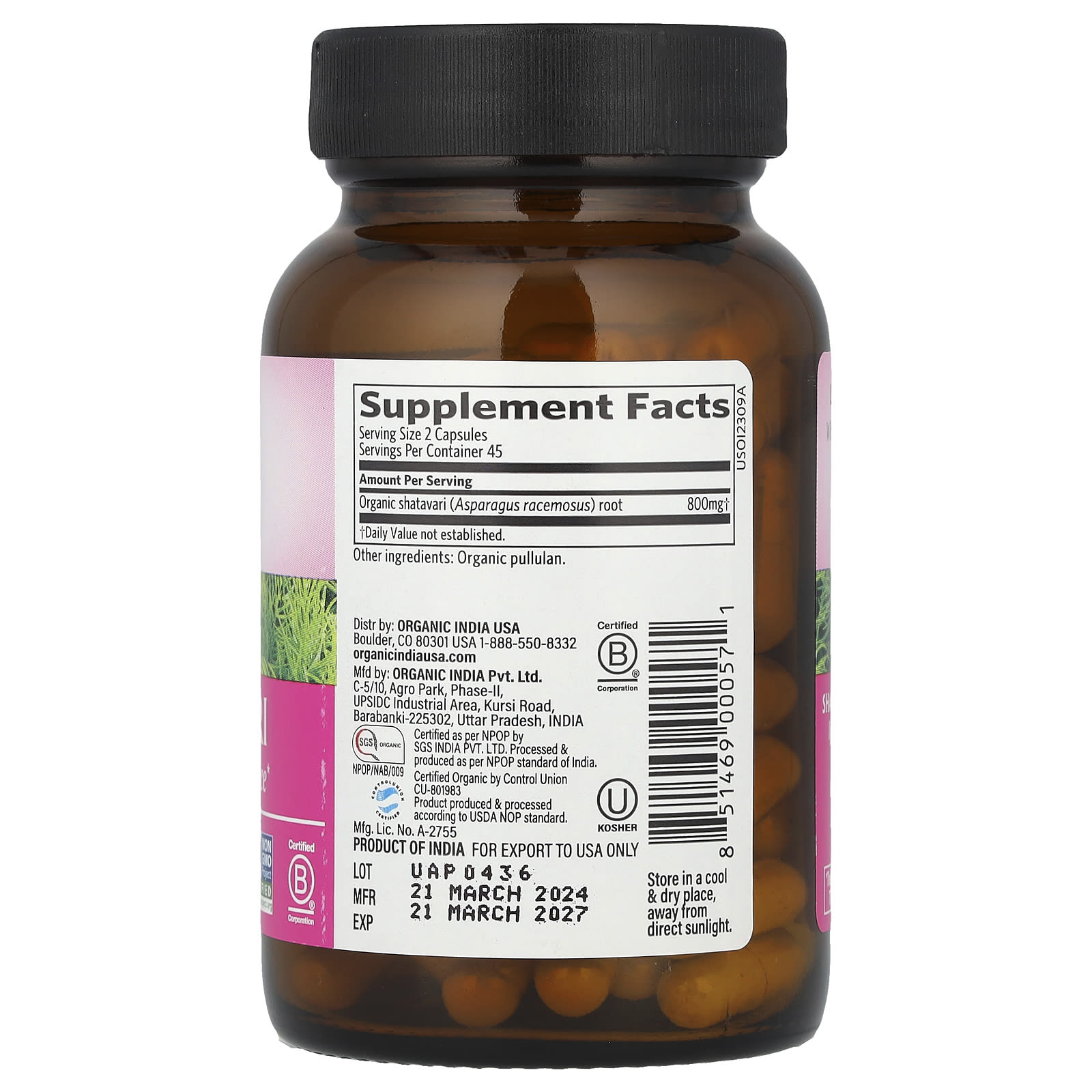 Organic India, Shatavari, 90 Cápsulas Vegetarianas (400 mg por Cápsula) - Imagem 2