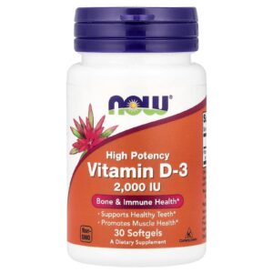 NOW Foods, Vitamina D-3, 2.000 UI, 30 Cápsulas Softgel