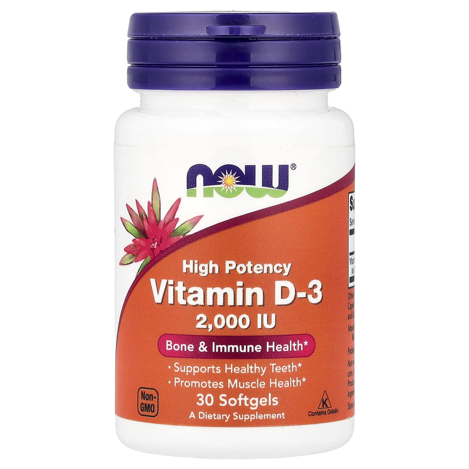 NOW Foods, Vitamina D-3, 2.000 UI, 30 Cápsulas Softgel