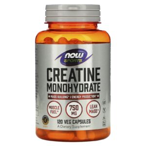 NOW Foods, Esportes, Creatina Mono-hidratada, 750 mg, 120 Cápsulas Vegetais