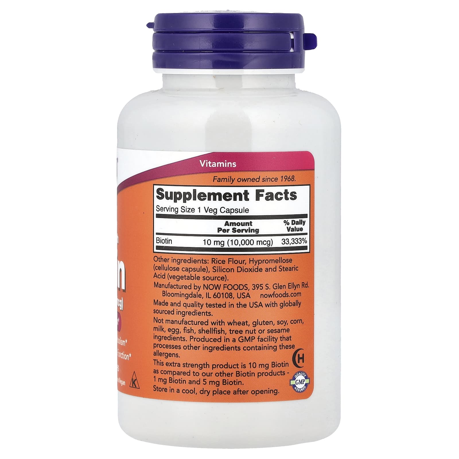 NOW Foods, Biotina, 10 mg, 120 Cápsulas Vegetais - Imagem 2