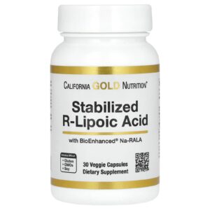 California Gold Nutrition, R-Ácido Tióctico Estabilizado com Biotina, 30 Cápsulas Vegetais