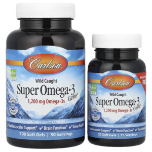 Carlson, Super Omega-3 Gems® de Origem Selvagem, 100 + 30 Cápsulas Softgel
