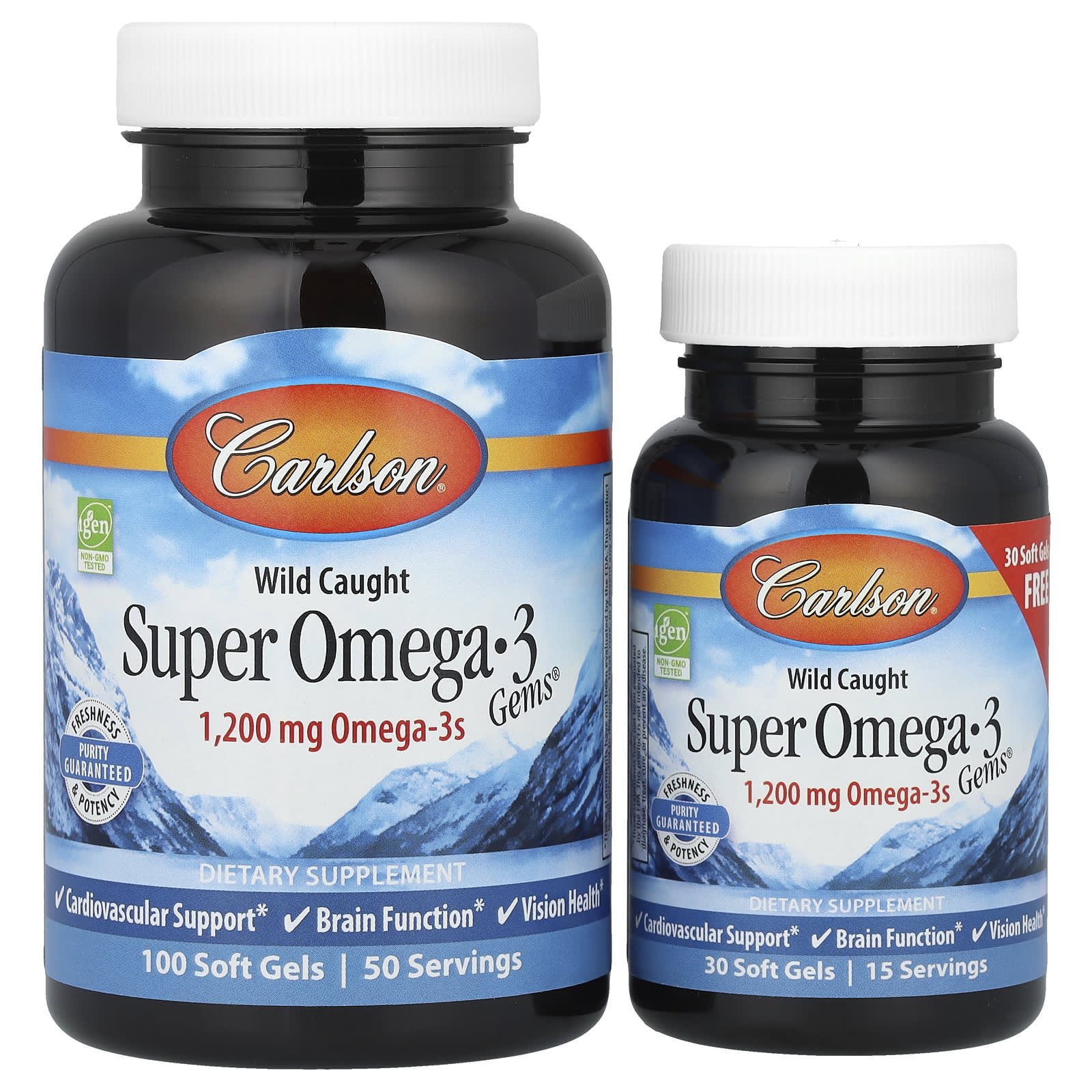 Carlson, Super Omega-3 Gems® de Origem Selvagem, 100 + 30 Cápsulas Softgel