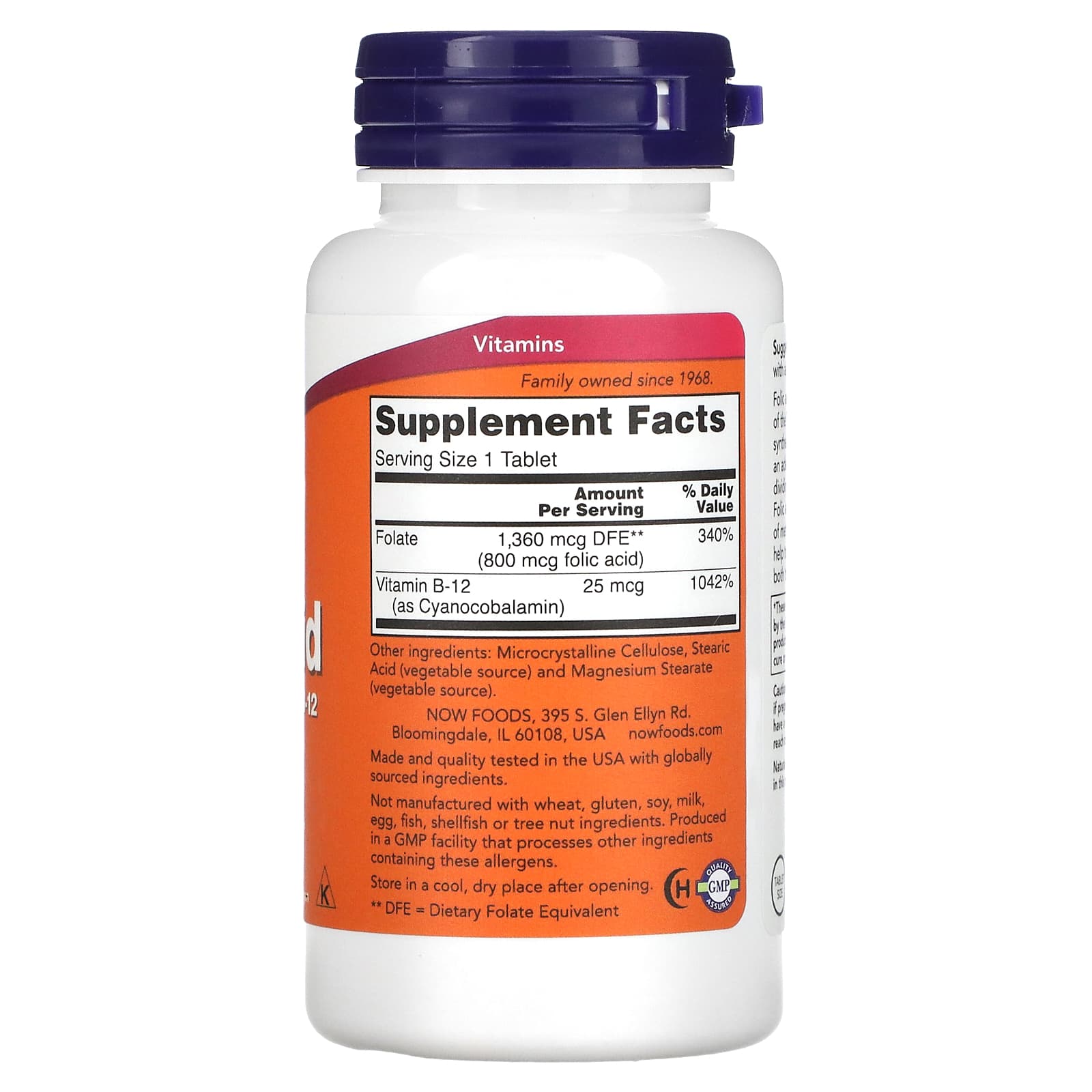 NOW Foods, Ácido Fólico, 800 mcg, 250 Comprimidos - Imagem 2
