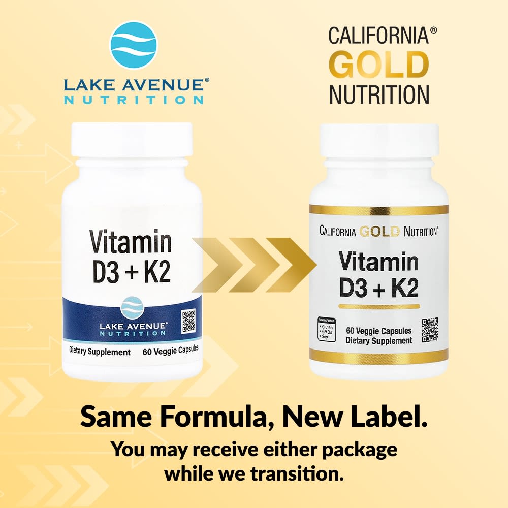 California Gold Nutrition, Vitamina D3 + K2, 60 Cápsulas Vegetais