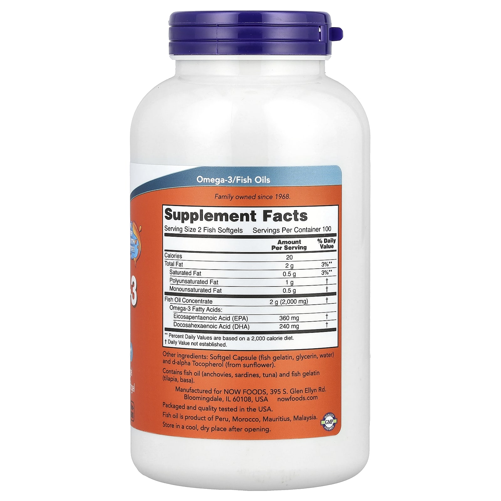 NOW Foods, Ômega-3 de Óleo de Peixe, 1.000 mg, 200 Cápsulas Softgel de Peixe - Imagem 2