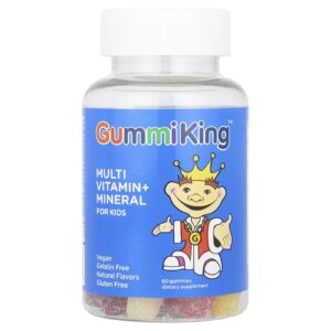 GummiKing, Gomas Multivitamínicas + Minerais para Crianças, Morango, Laranja, Limão, Uva, Cereja e Toranja, 60 Gomas