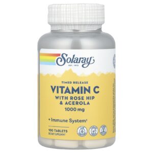 Solaray, Vitamina C de Liberação Programada com Rosa-mosqueta e Acerola, 1.000 mg, 100 Comprimidos