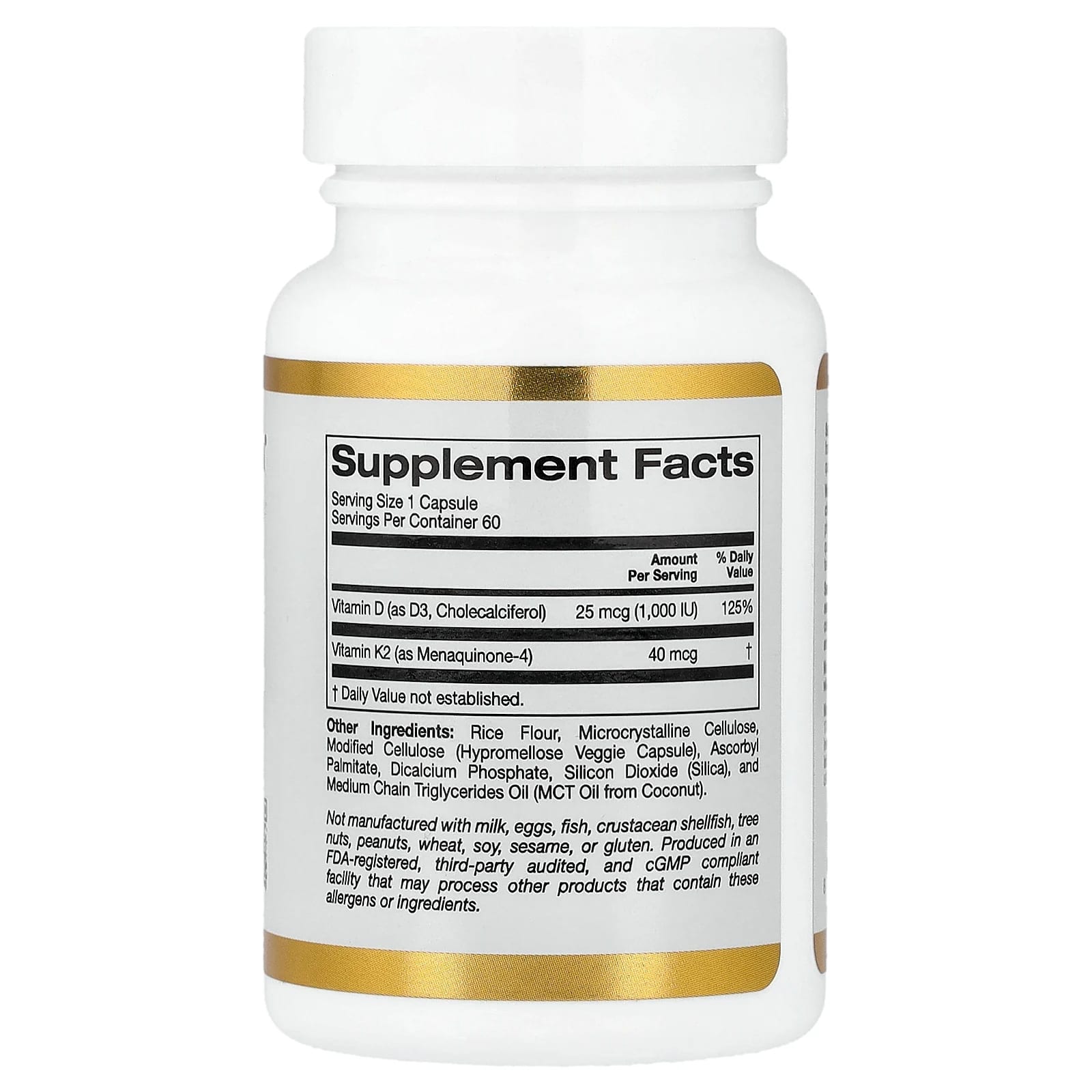 California Gold Nutrition, Vitamina D3 + K2, 60 Cápsulas Vegetais - Imagem 3