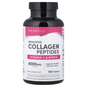 NeoCell, Peptídeos de Colágeno de Gado Criado no Pasto + Vitamina C e Biotina, 180 Comprimidos