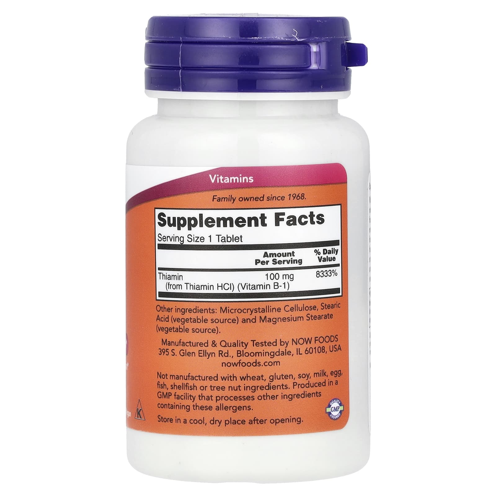 NOW Foods, B-1, 100 mg, 100 Comprimidos - Imagem 2