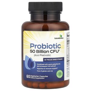 Futurebiotics, Probiótico com Prebiótico, 60 Cápsulas Vegetarianas