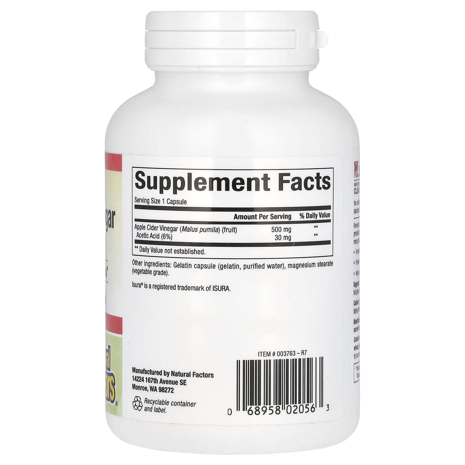 Natural Factors, Vinagre de Sidra de Maçã Fermentado, 500 mg, 180 Cápsulas Fáceis de Engolir - Imagem 2