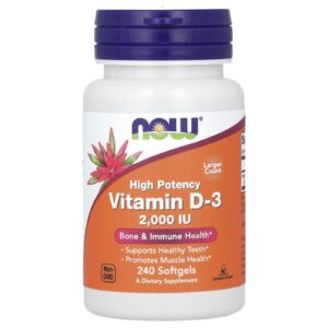 NOW Foods, Vitamina D-3, Alta Potência, 2.000 UI, 240 Cápsulas Softgel
