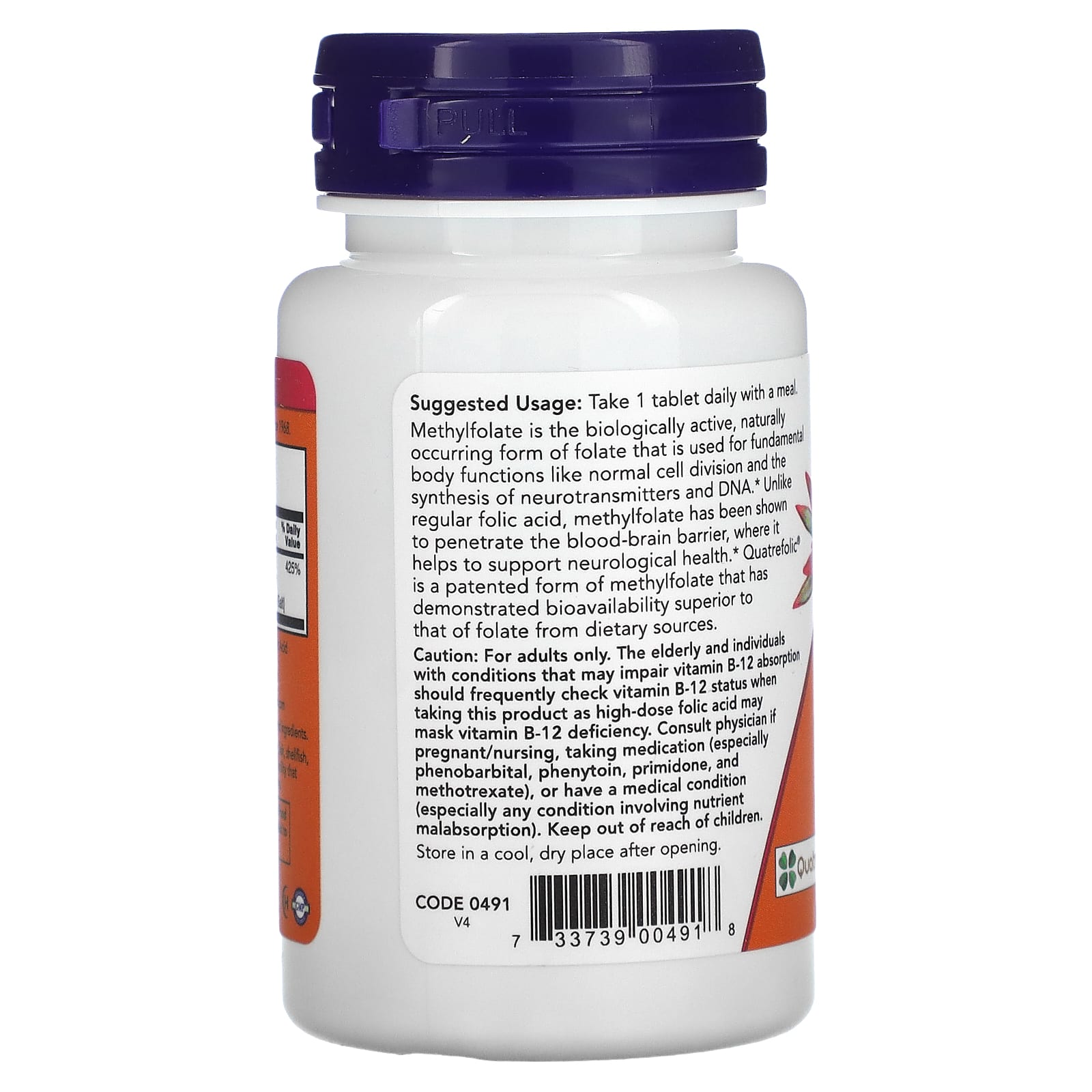 NOW Foods, Metilfolato, 1.000 mcg, 90 Comprimidos - Imagem 3