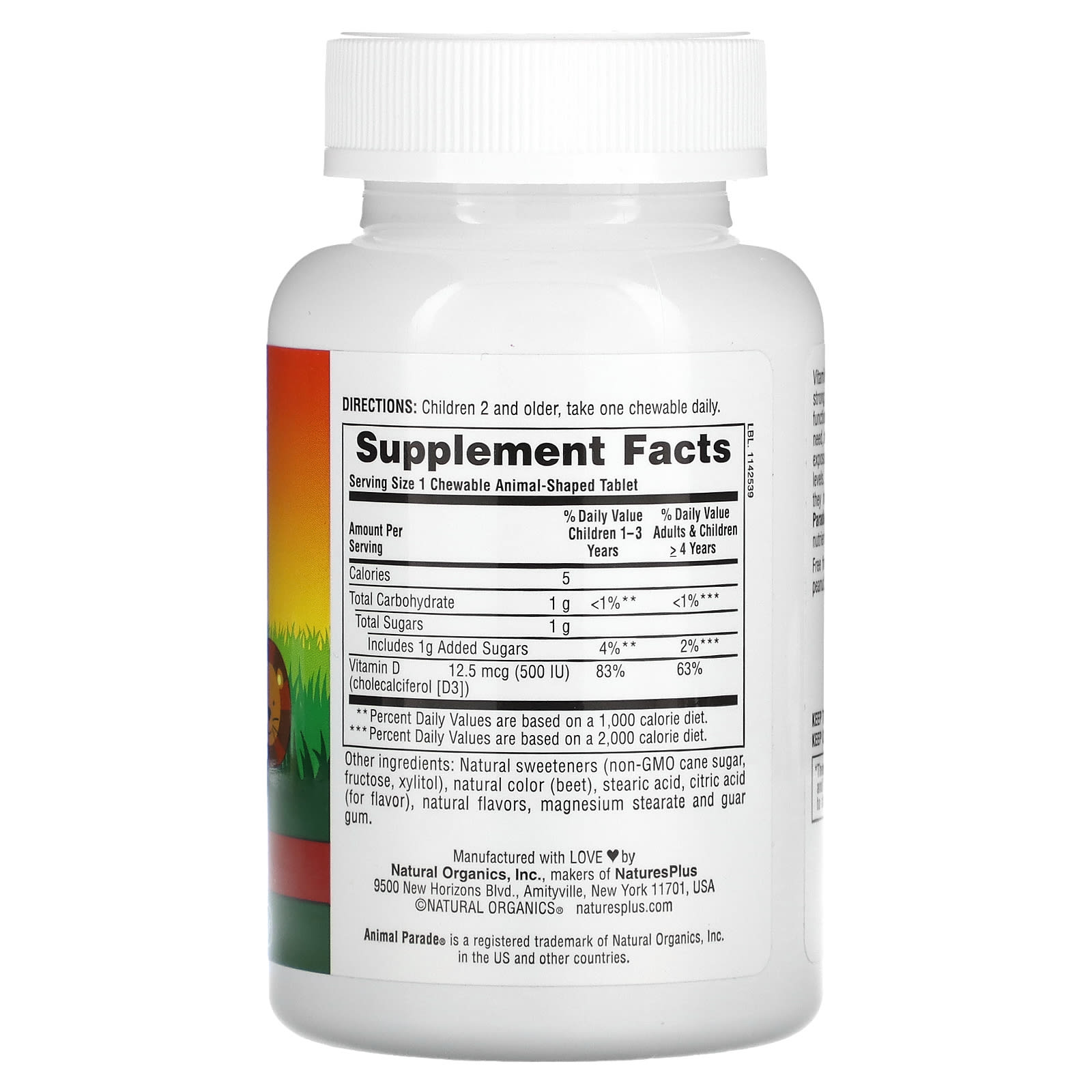 NaturesPlus, Animal Parade, Vitamina D3, Cereja Negra, 12,5 mcg (500 UI), 90 Comprimidos em Formato de Animais - Imagem 2