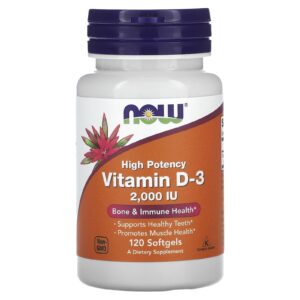 NOW Foods, Vitamina D-3, Alta Potência, 2.000 UI, 120 Cápsulas Softgel
