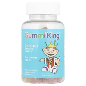 GummiKing, Ômega-3 DHA + EPA para Crianças, Morango, Laranja e Limão, 60 Gomas (35 mg por Goma)