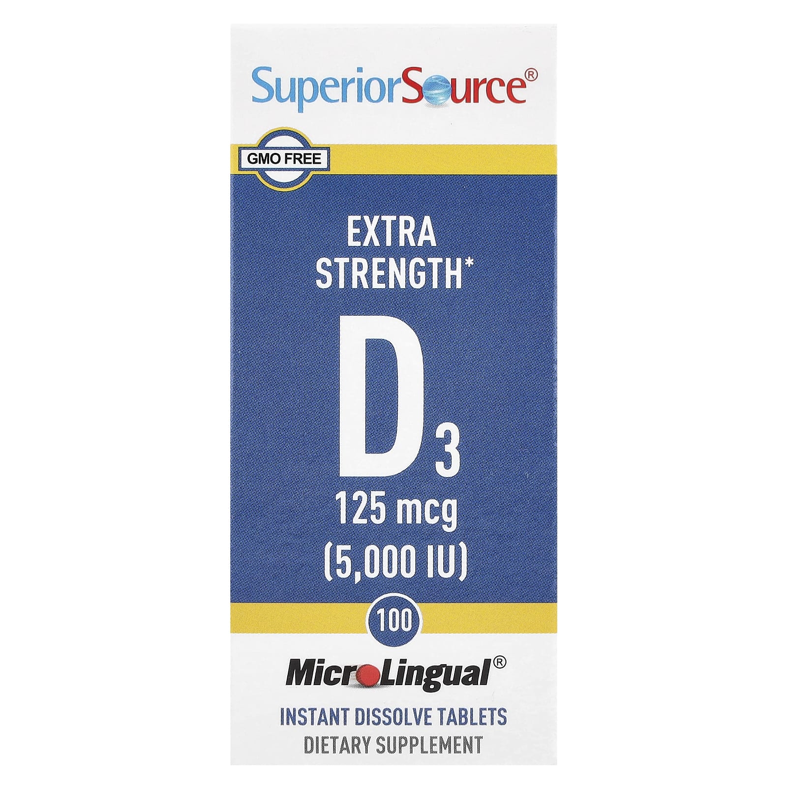 Superior Source, D3, 125 mcg (5.000 UI), 100 Comprimidos MicroLingual® de Dissolução Instantânea