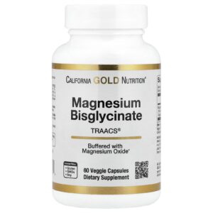 California Gold Nutrition, Bisglicinato de Magnésio, Formulado com TRAACS®, 60 Cápsulas Vegetais (100 mg por Cápsula)